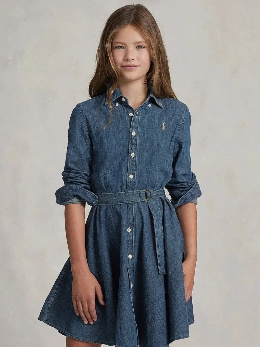 Ralph Lauren Button Up Collared Girl's Jean Dress 12